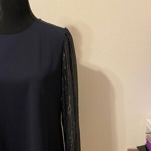 Ann Taylor Midnight Blue Blouse with Sheer Blue and Metallic Sleeves